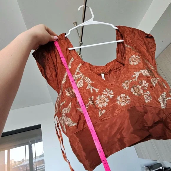 Free People Sahara Embroidered Wrap Crop Top - Rust - Size Small - Picture 15 of 15
